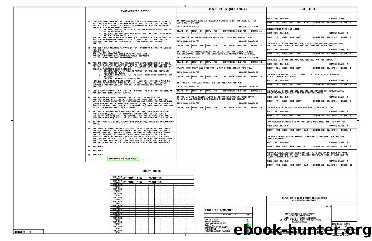 5ESS SWITCHING EQUIPMENT SPECIFICATION FOR 5ESS SWITCH, 5ESS WIRELESS FOR U.S. APPLICATIONS FOR SOFTWARE RELEASE 5E10 by Unknown