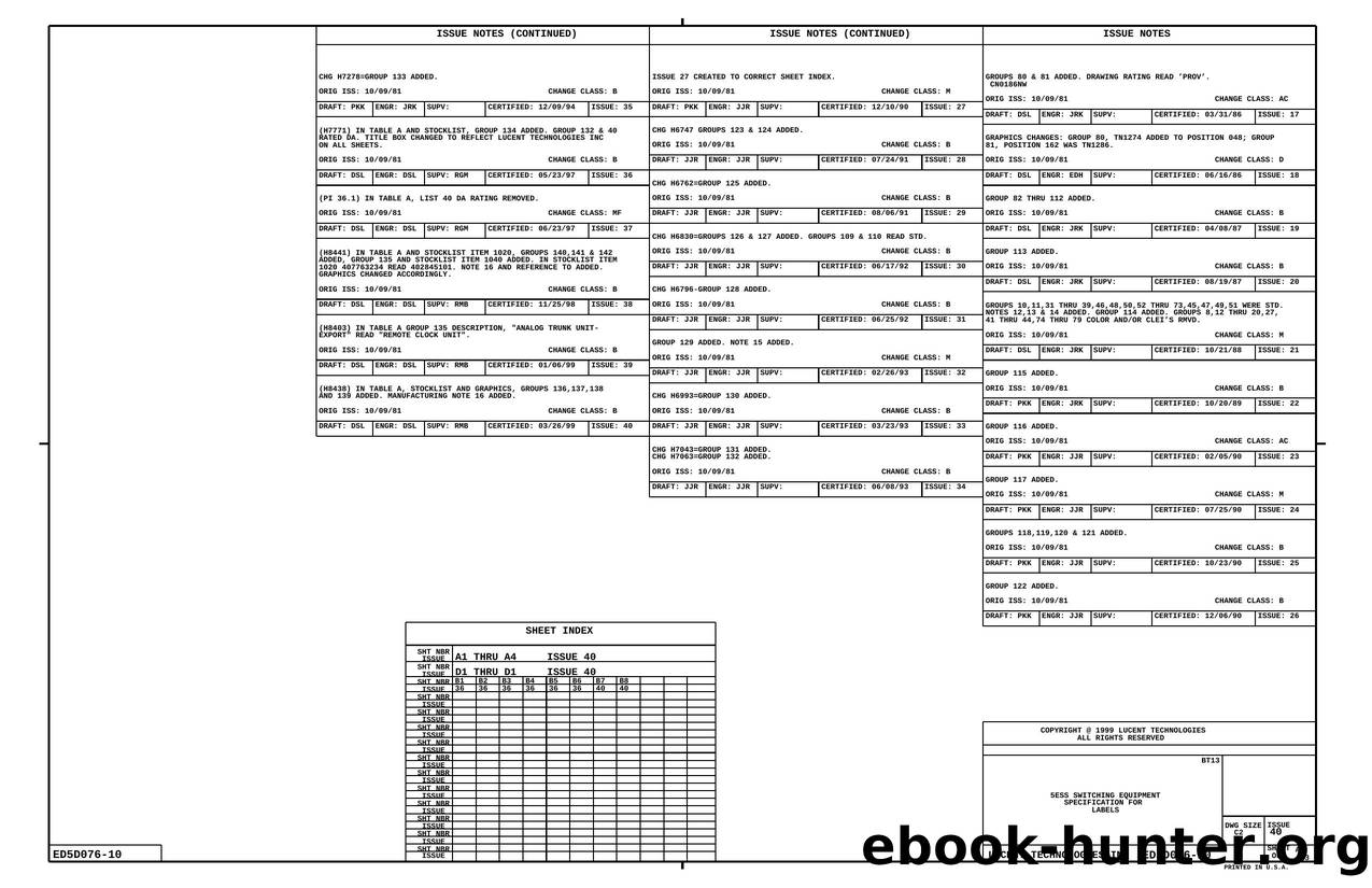5ESS SWITCHING EQUIPMENT SPECIFICATION FOR LABELS by Unknown