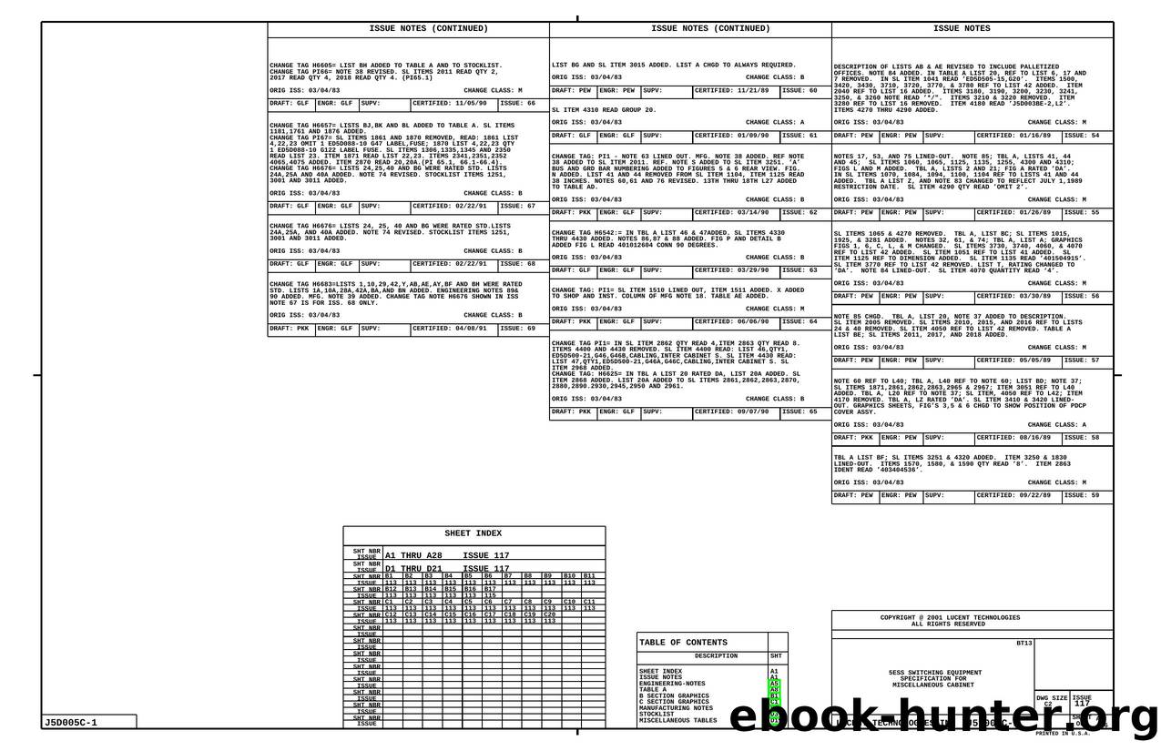 5ESS SWITCHING EQUIPMENT SPECIFICATION FOR MISCELLANEOUS CABINET by Unknown