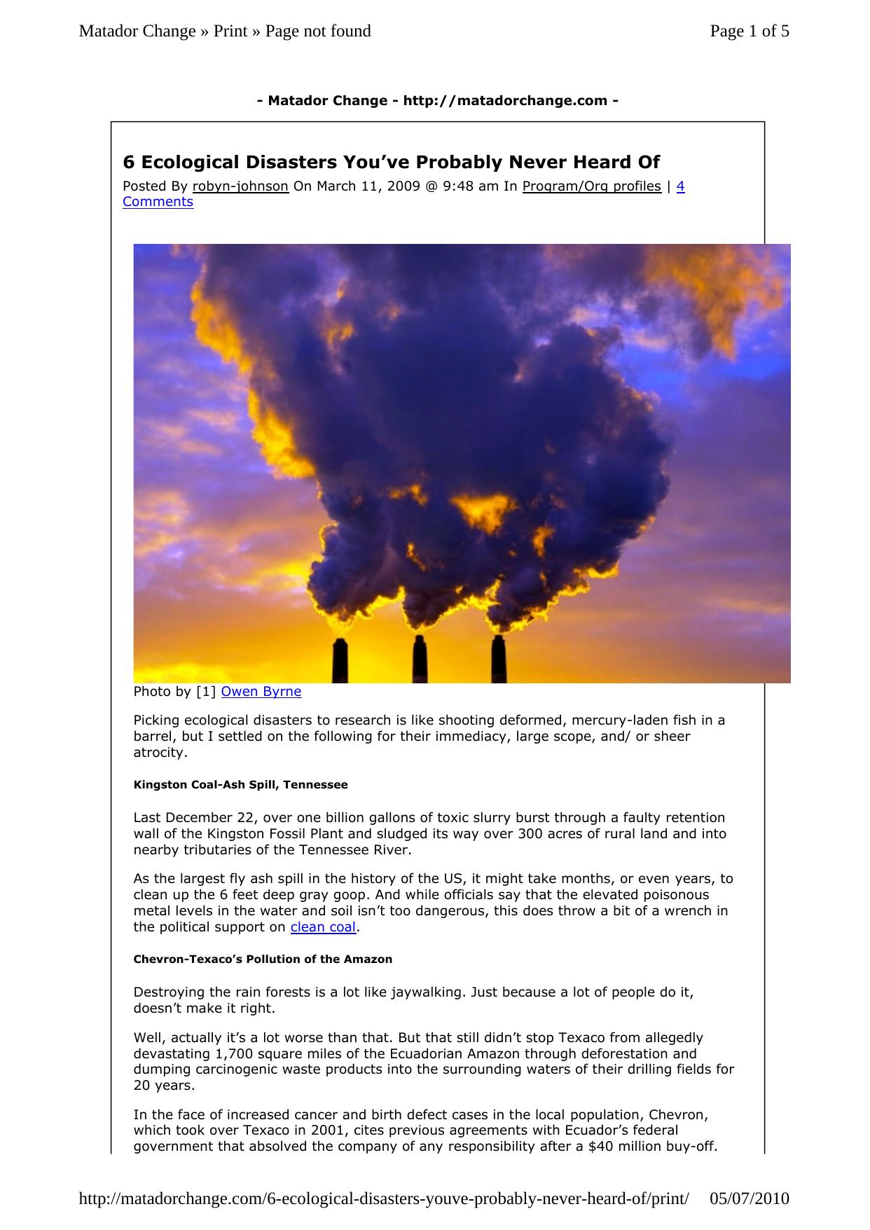 6 Ecological Disasters Youâve Probably Never Heard Of by Unknown