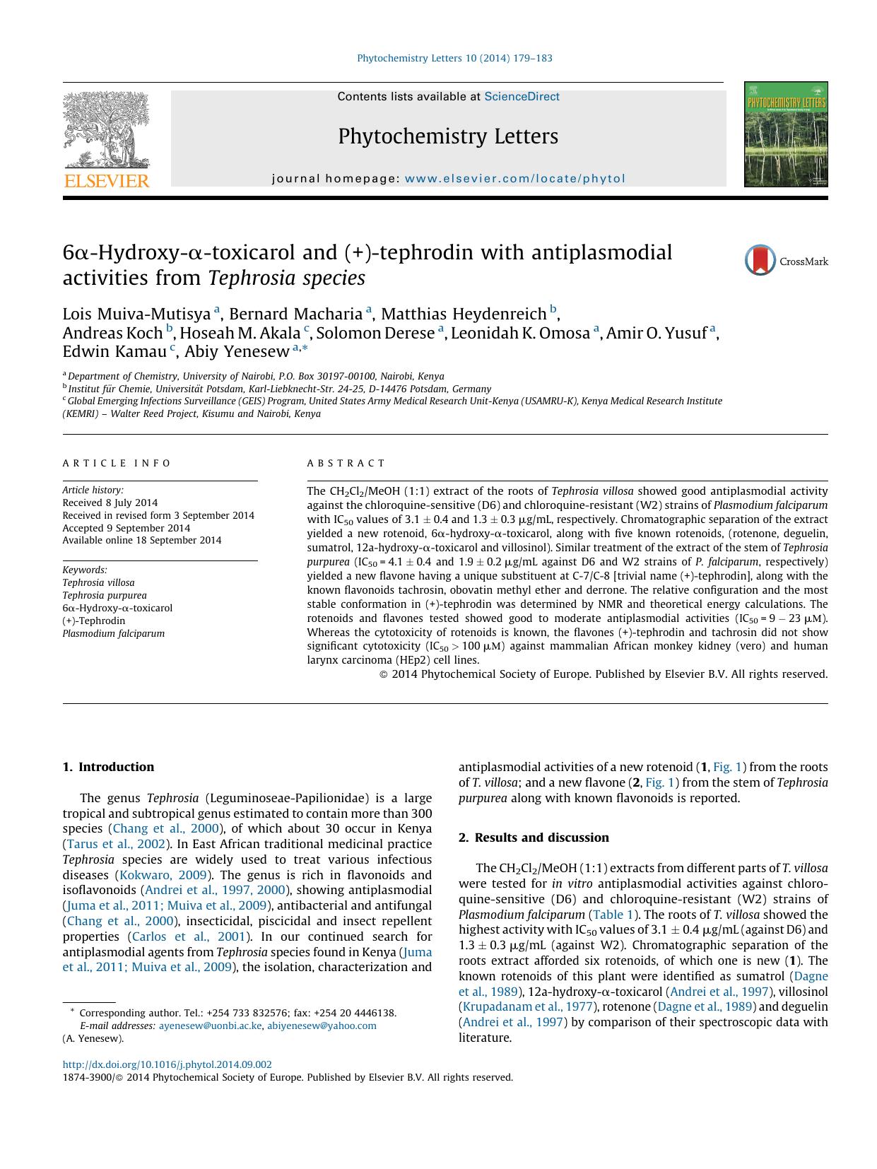 6Î±-Hydroxy-Î±-toxicarol and (+)-tephrodin with antiplasmodial activities from Tephrosia species by unknow