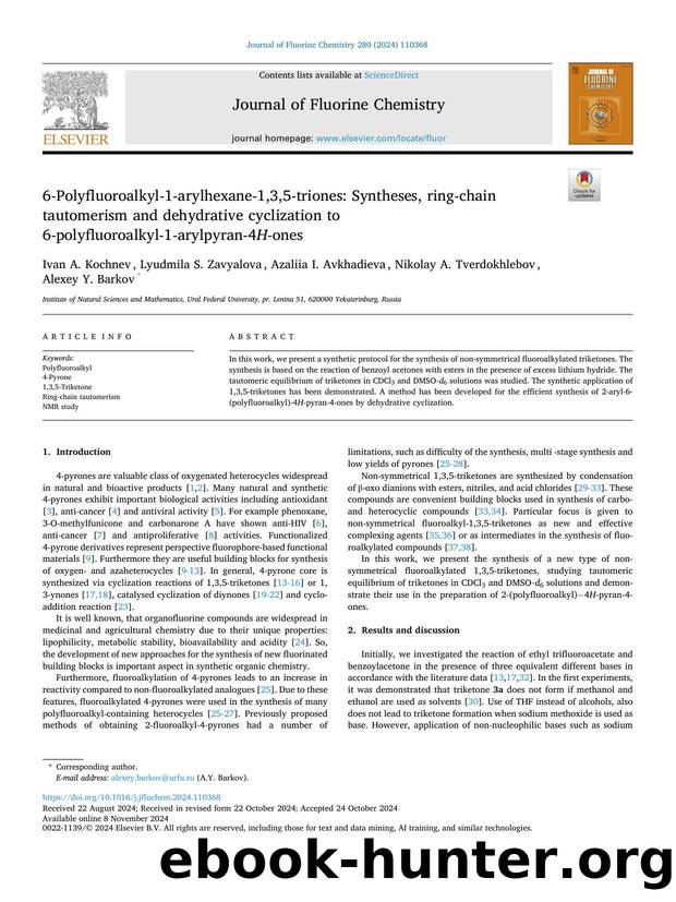 6-Polyfluoroalkyl-1-arylhexane-1,3,5-triones: Syntheses, ring-chain tautomerism and dehydrative cyclization to 6-polyfluoroalkyl-1-arylpyran-4 H- ones by unknow