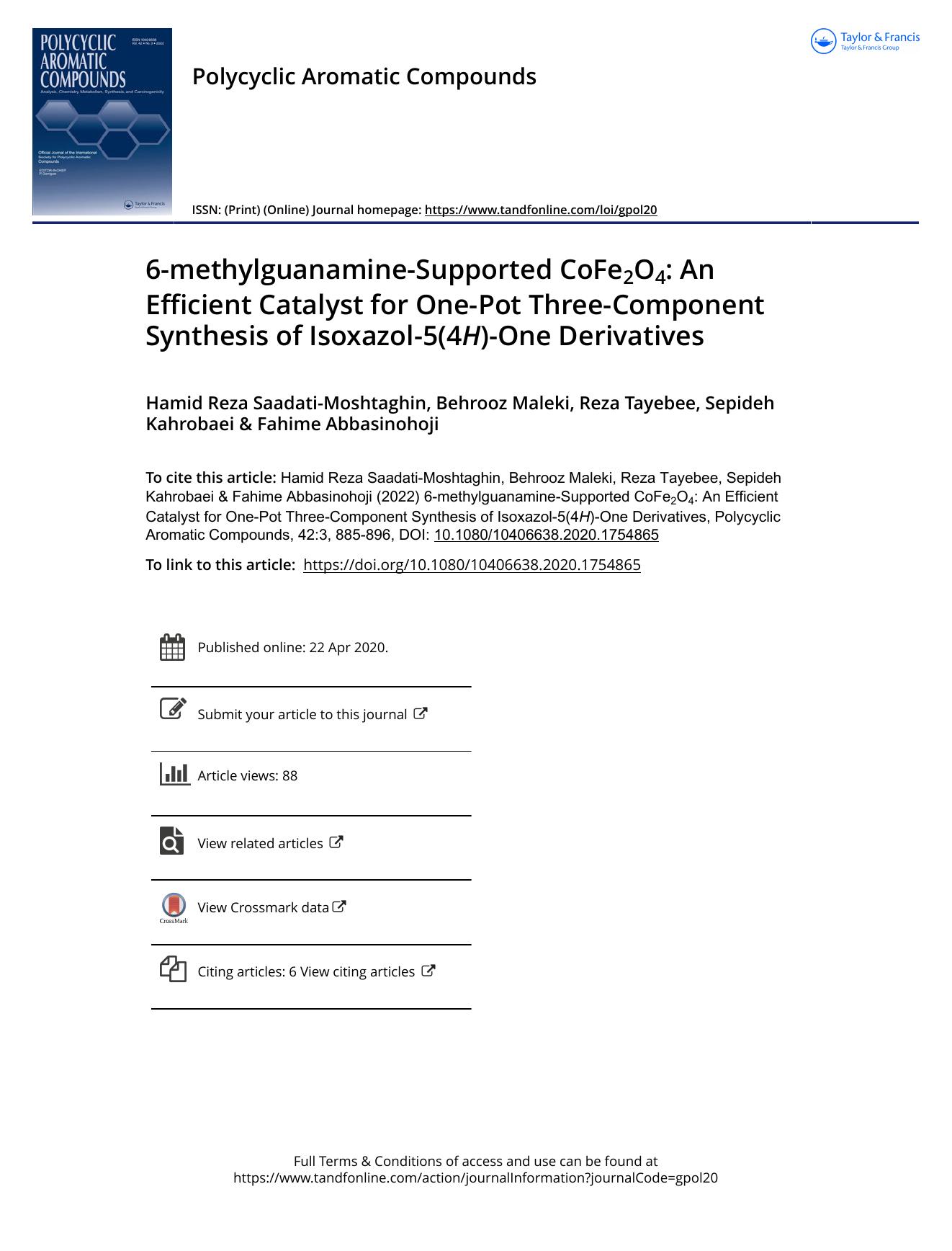 6-methylguanamine-Supported CoFe2O4: An Efficient Catalyst for One-Pot Three-Component Synthesis of Isoxazol-5(4H)-One Derivatives by unknow