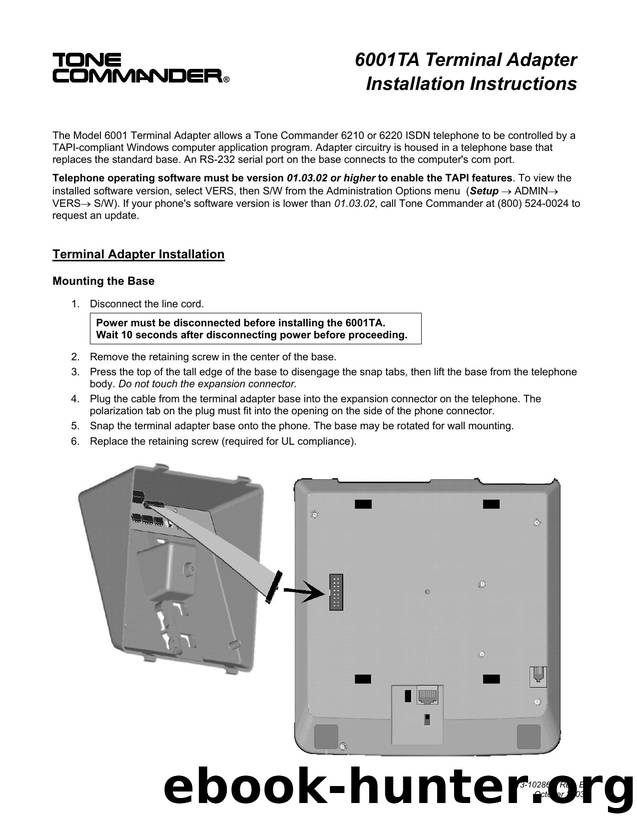6001TA Terminal Adapter Installation E by Tone Commander Systems Inc