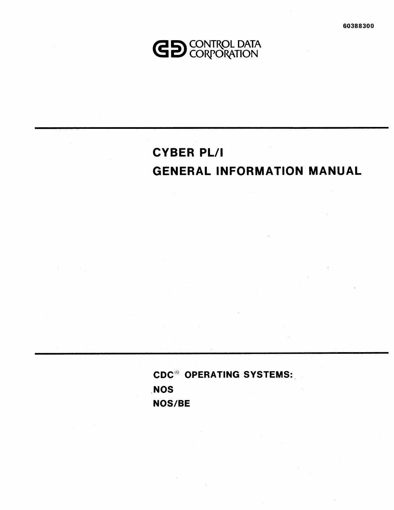 60388300A Cyber PL I General Information Manual Aug77 by Unknown