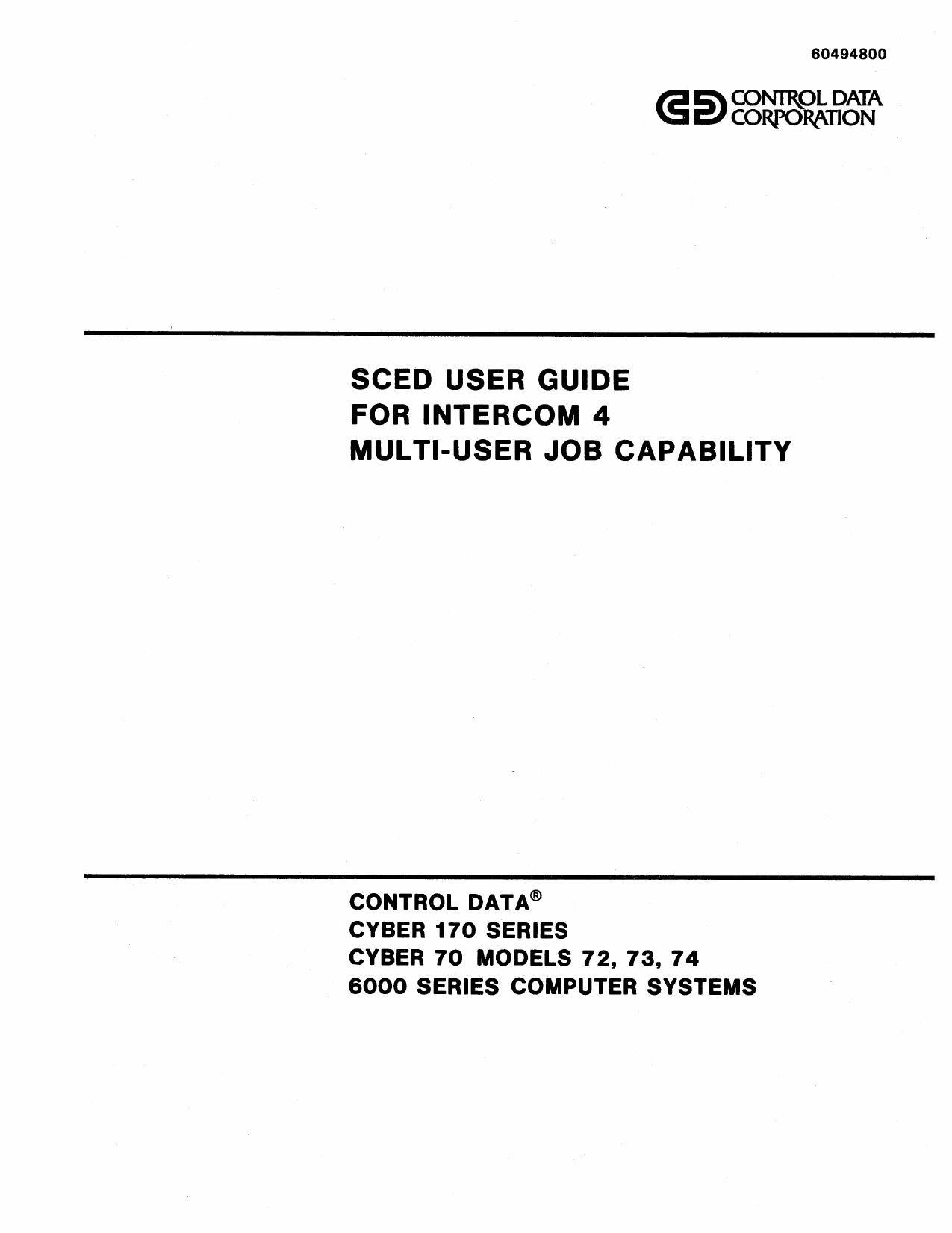 60494800A SCED User Guide For Intercom 4 Multi-Job Capability Nov75 by Unknown