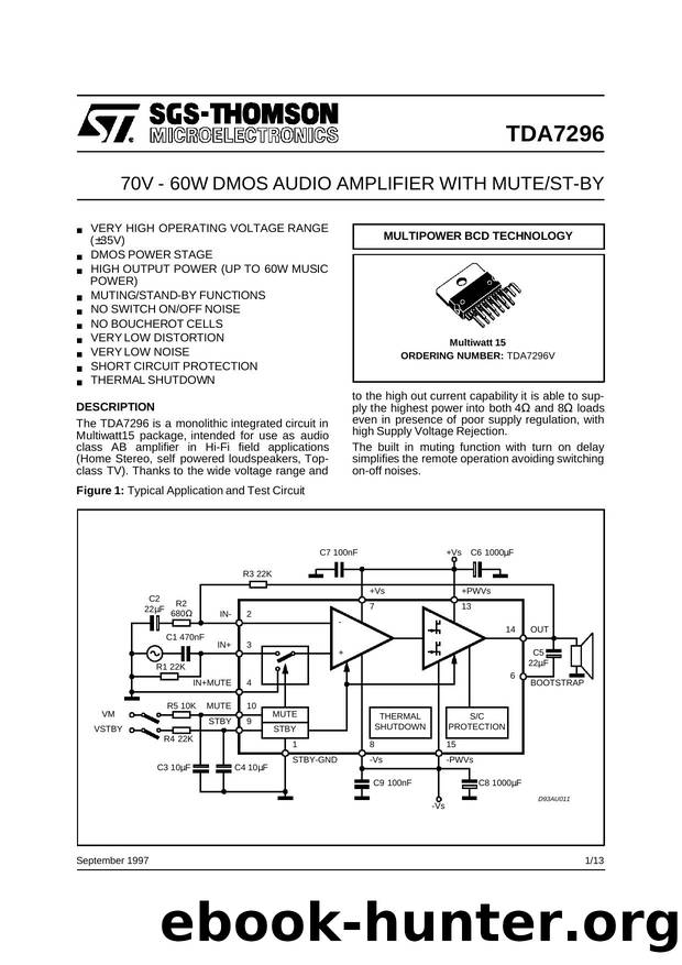 60V-60W DMOS AUDIO AMPLIFIER WITH MUTEST-BY by SGS-THOMSON Microelectronics