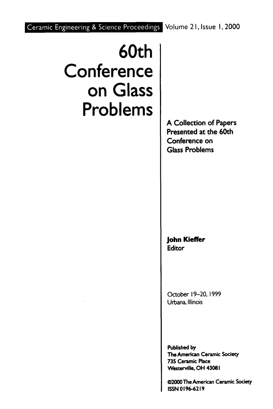 60th Conference on Glass Problems by John Kieffer
