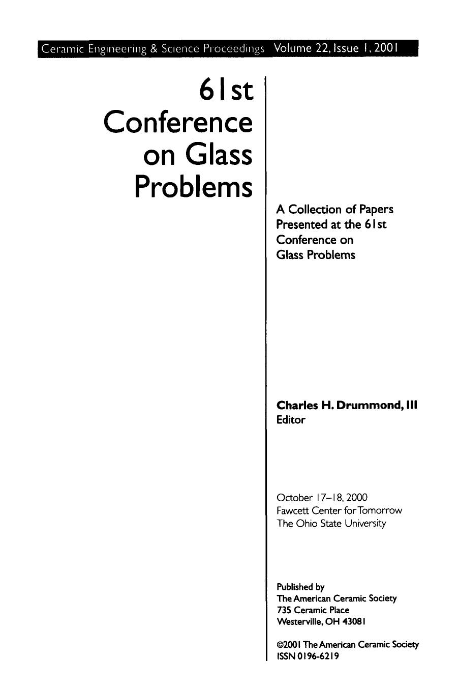 61st Conference on Glass Problems by Charles H. Drummond III