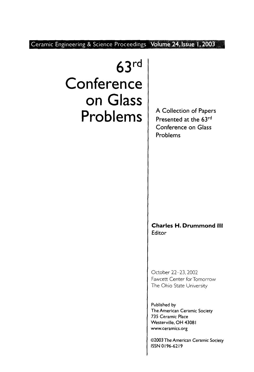 63rd Conference on Glass Problems by Charles H. Drummond III