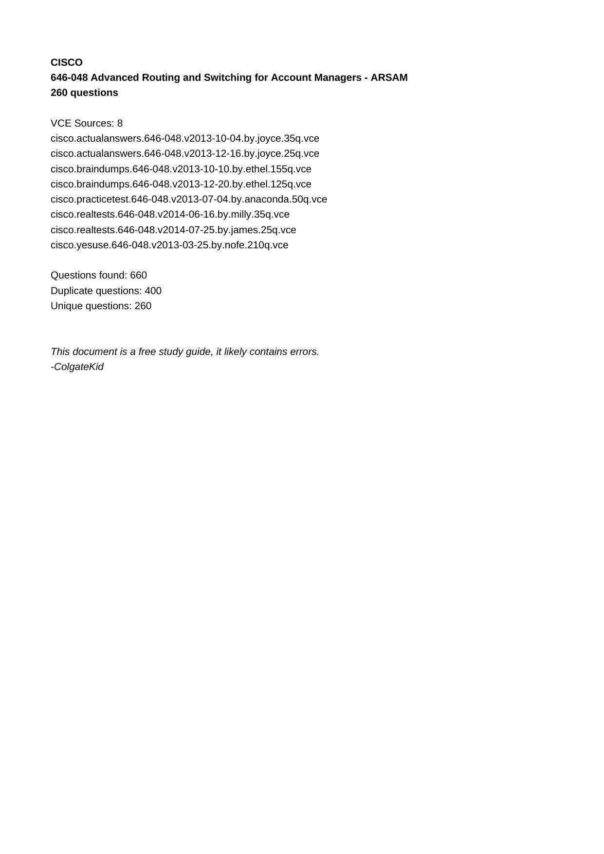 646-048 Advanced Routing and Switching for Account Managers by ARSAM