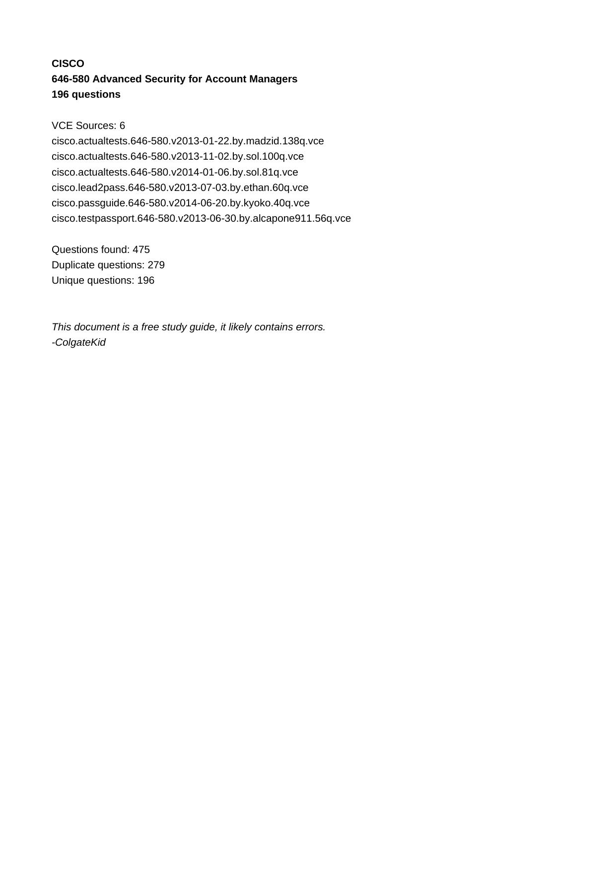 646-580 Advanced Security for Account Managers by Unknown