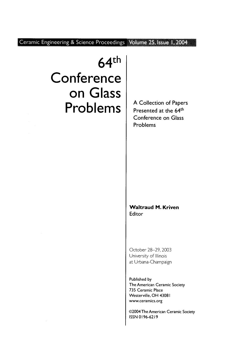64th Conference on Glass Problems (2004) by 4<8=8AB@0B>@