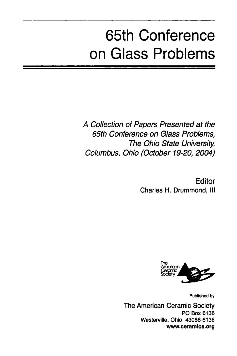 65th Conference on Glass Problems by Charles H. Drummond III