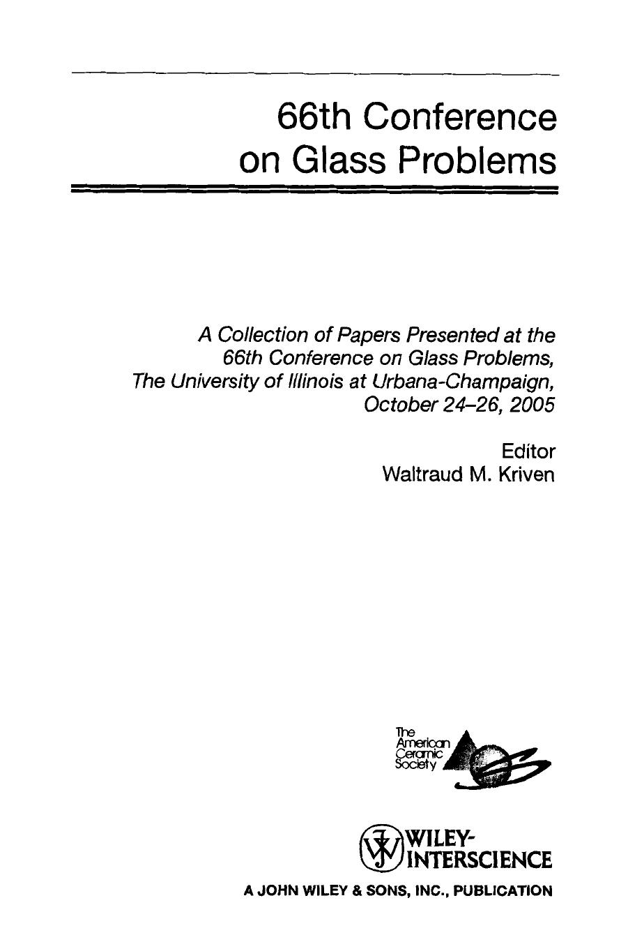 66th Conference on Glass Problems by Waltraud M. Kriven