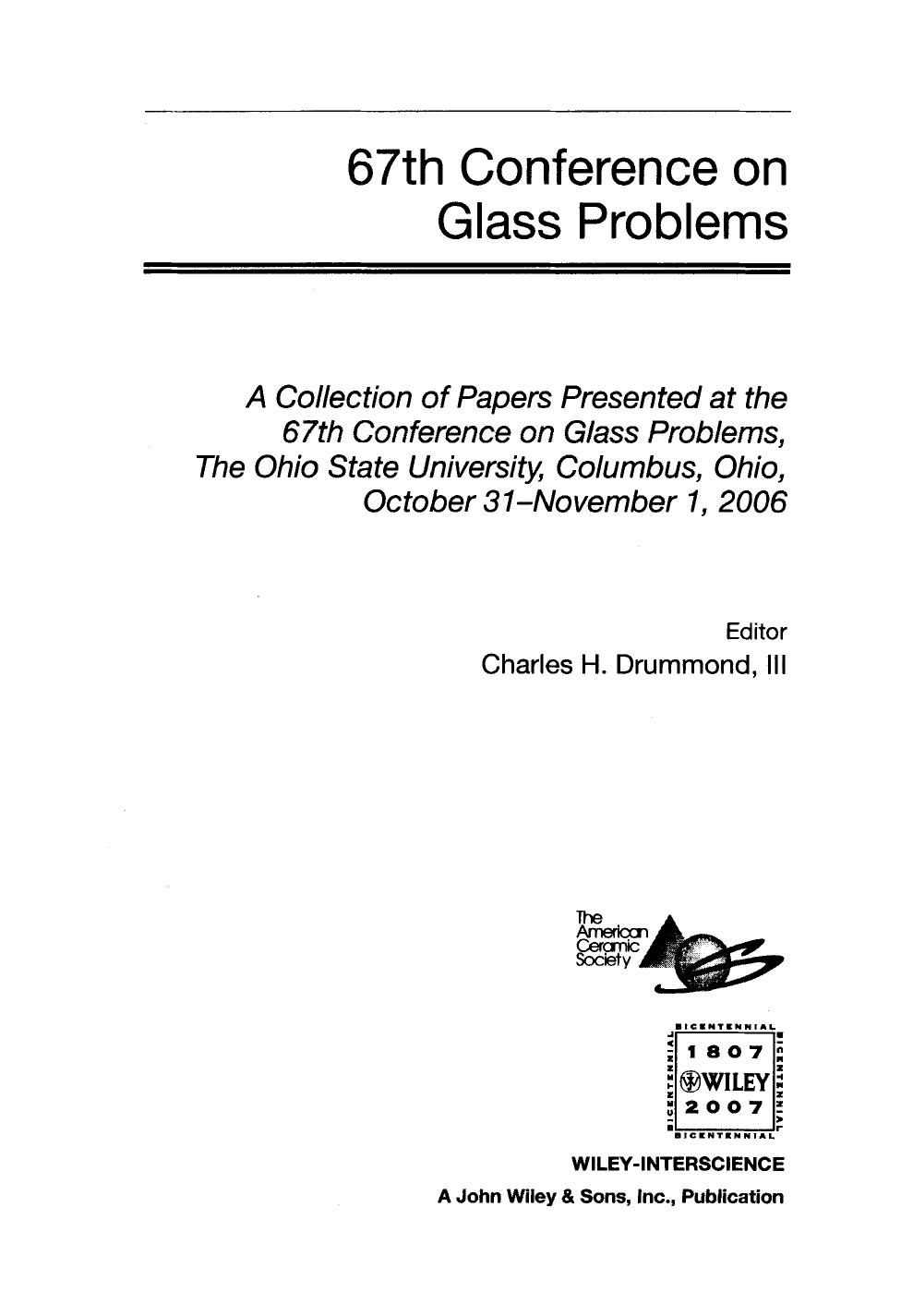 67th Conference on Glass Problems by Charles H. Drummond III