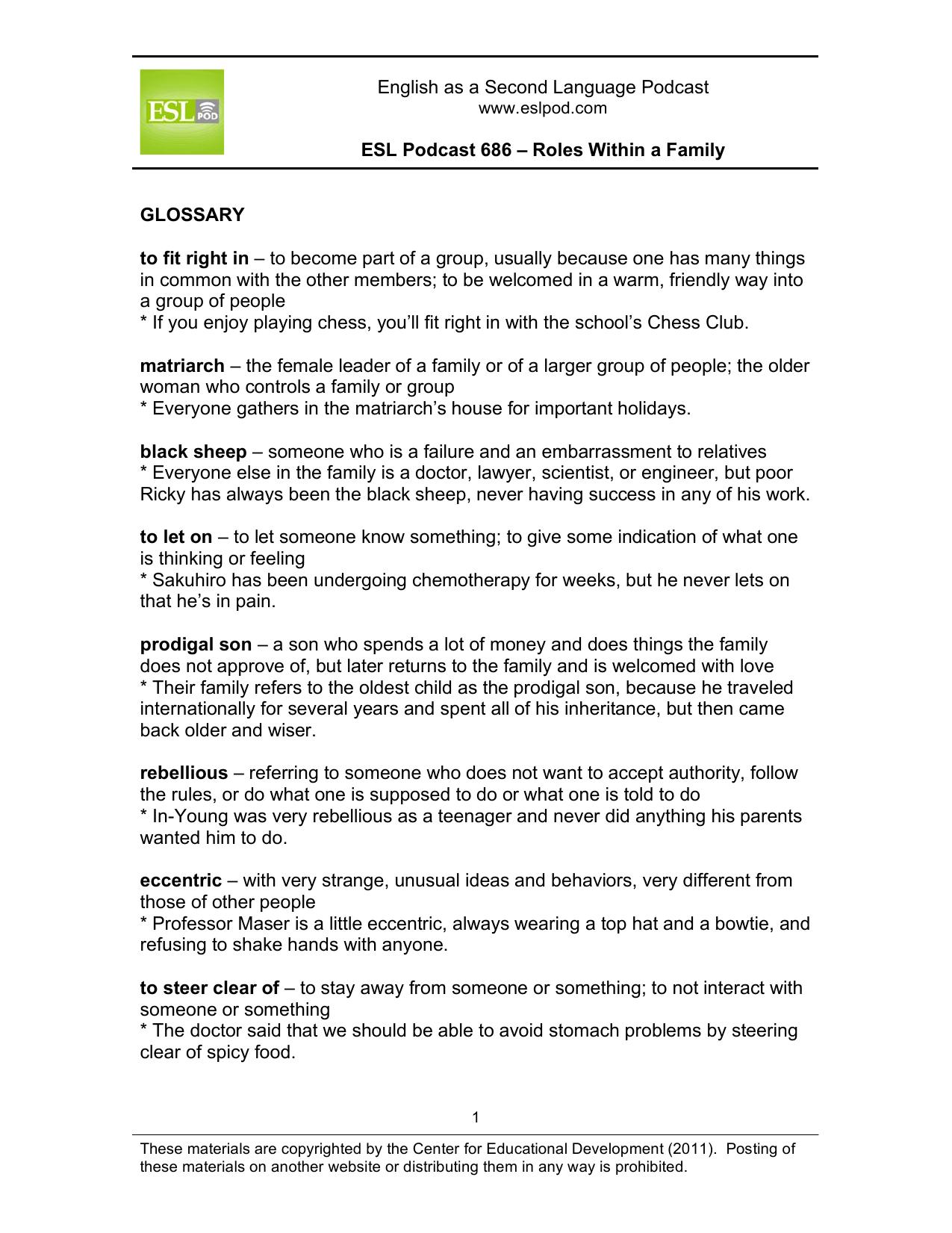 686 Â­ Roles Within a Family Edited by Jeff McQuillan