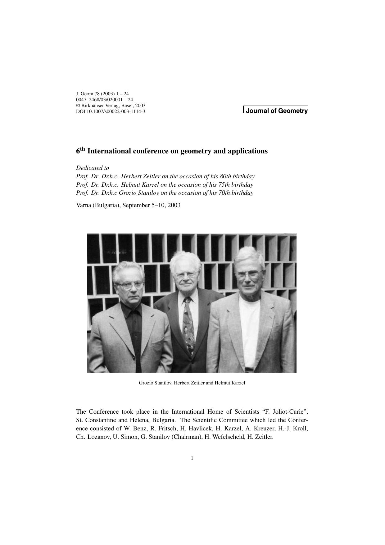 6th International conference on geometry and applications (2003)(24s) by Unknown