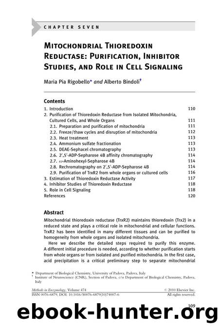 7 - Mitochondrial Thioredoxin Reductase: Purification, Inhibitor Studies, and Role in Cell Signaling by Maria Pia Rigobello & Alberto Bindoli