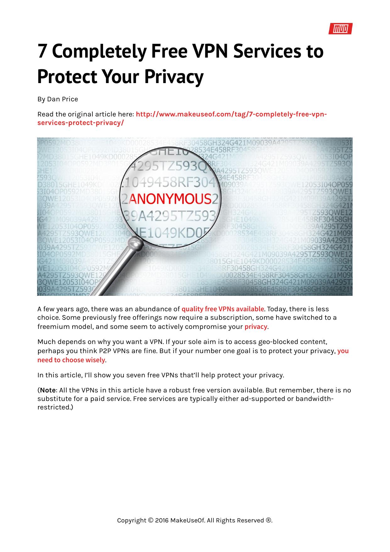 7 Completely Free VPN Services to Protect Your Privacy by Unknown