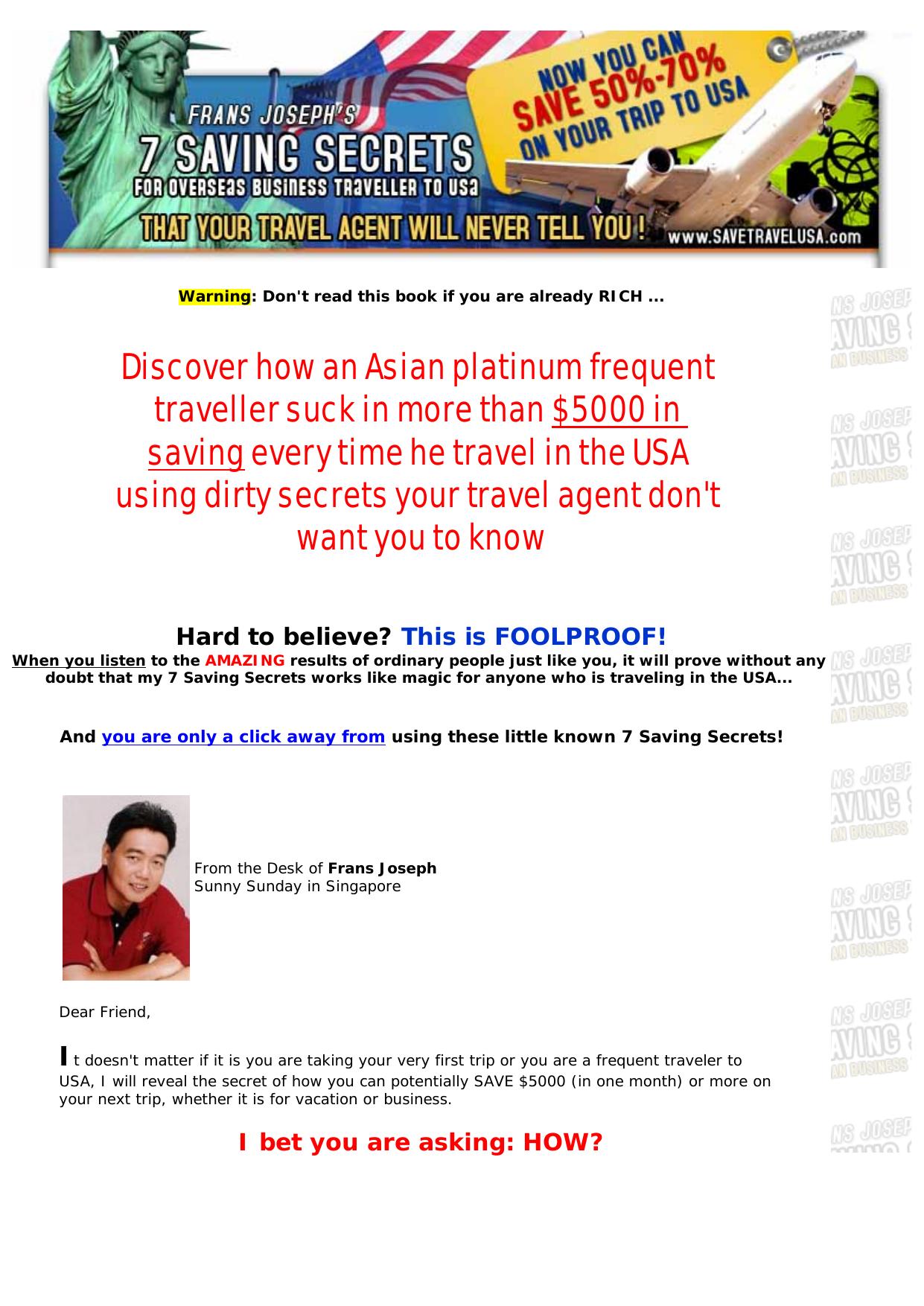 7 Saving Secrets For Overseas Travelers To Usa. by Best of Kuszter's Collection