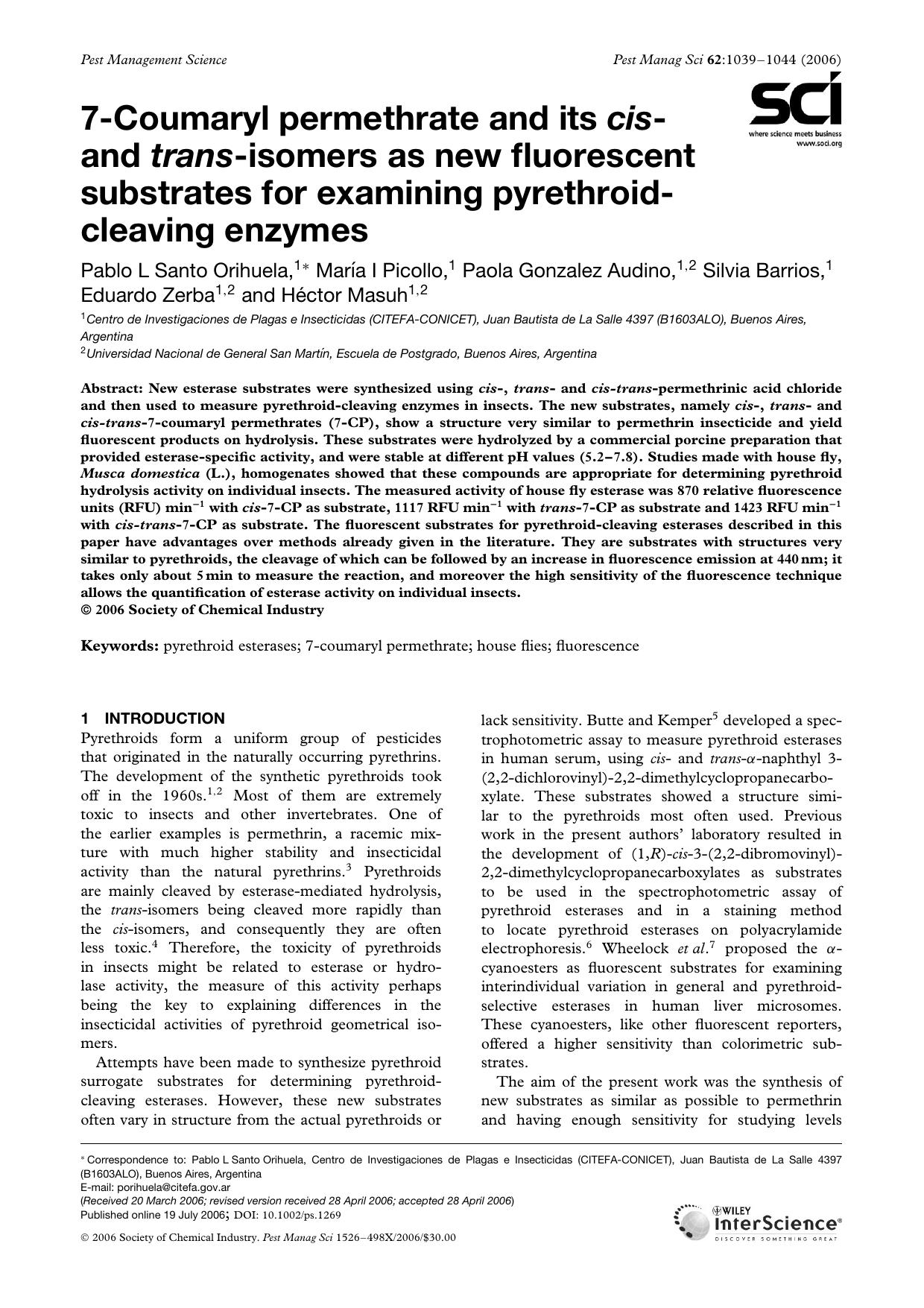 7-Coumaryl permethrate and its cis- and trans-isomers as new fluorescent substrates for examining pyrethroid- cleaving enzymes by Unknown