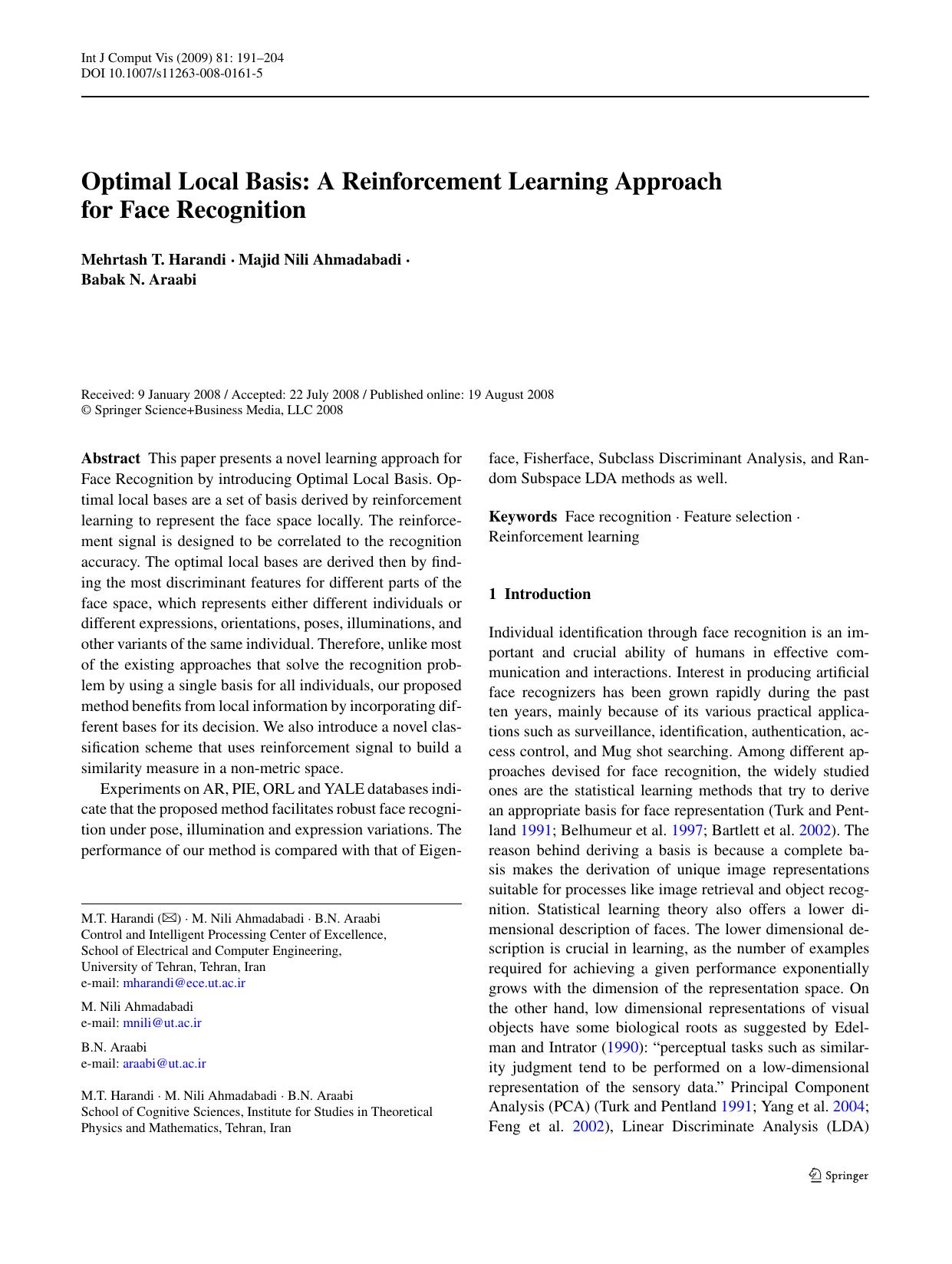 7-Optimal Local Basis A Reinforcement Learning Approach for Face Recognition by Unknown
