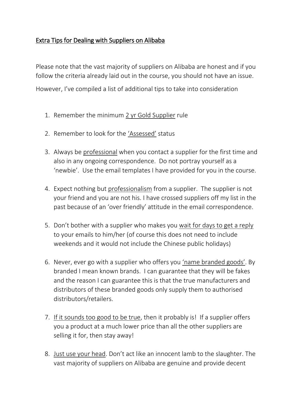 7.1 Extra Tips for Dealing with Suppliers on Alibaba.pdf by Julie Wilson