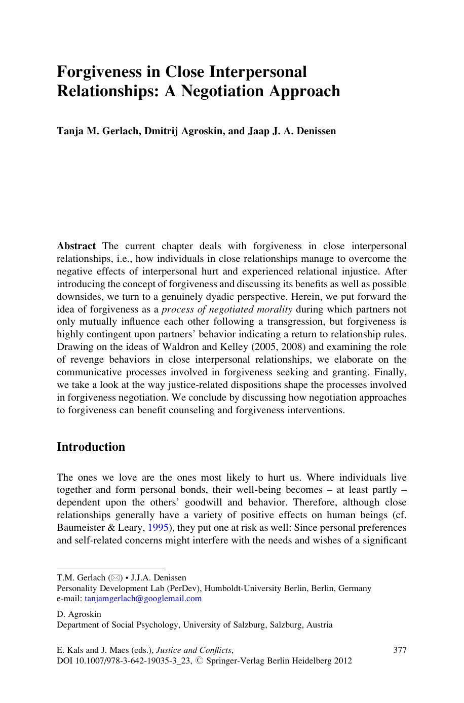 7.2 Forgiveness in Close Interpersonal Relationships- A Negotiation Approach by Unknown