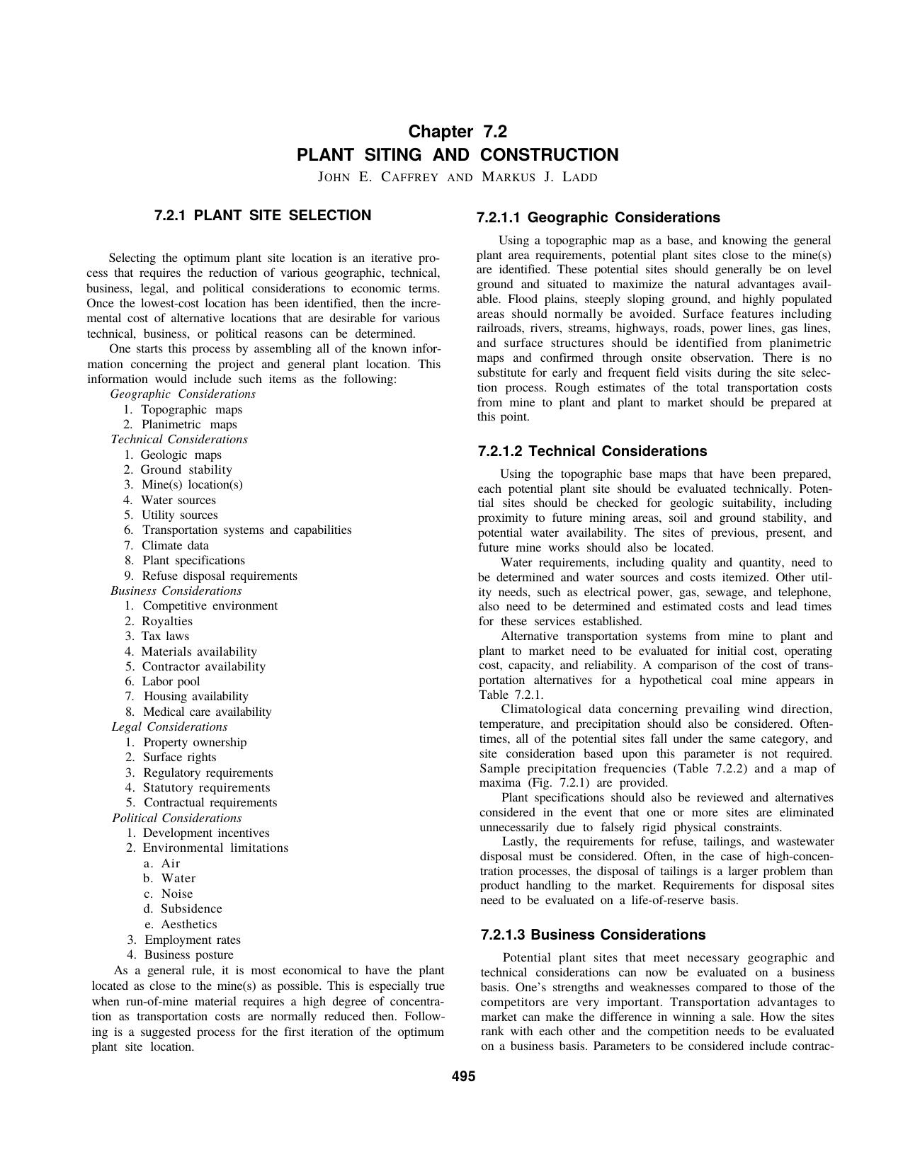 7.2 Plant Siting and Construction by Society for Mining Metallurgy & Exploration Inc