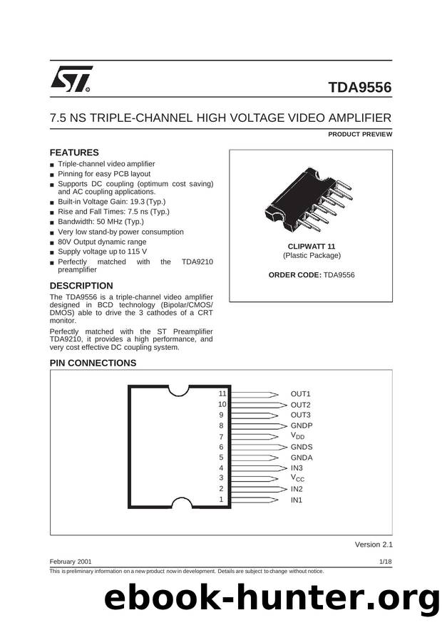 7.5 NS TRIPLE-CHANNEL HIGH VOLTAGE VIDEO AMPLIFIER by STMicroelectronics