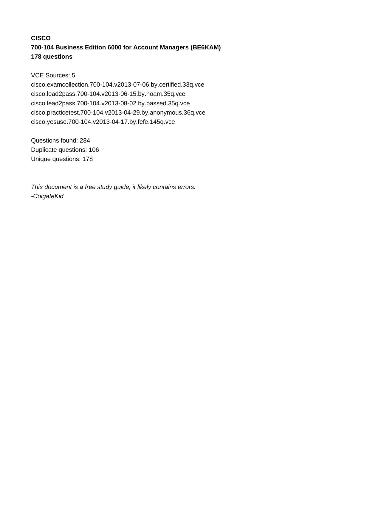 700-104 Business Edition 6000 for Account Managers (BE6KAM) by Unknown