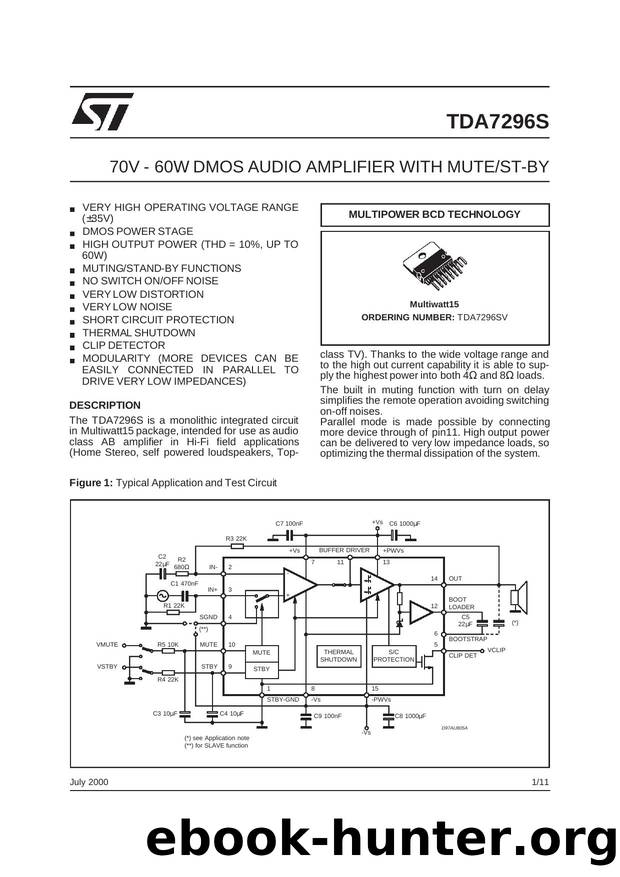 70V-60W DMOS AUDIO AMPLIFIER WITH MUTEST-BY by STMicroelectronics