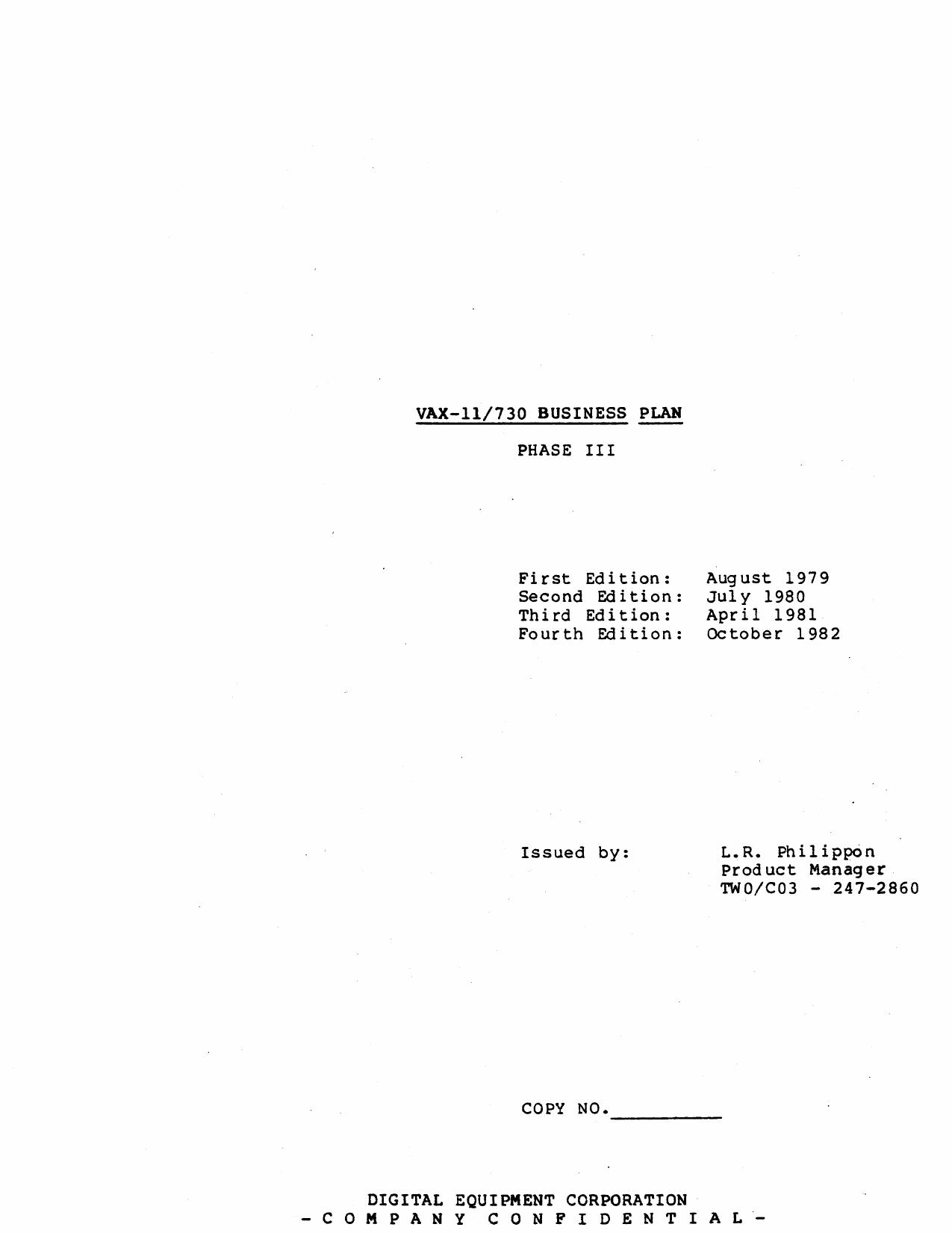730 Business Plan Phase III Oct82 by Unknown