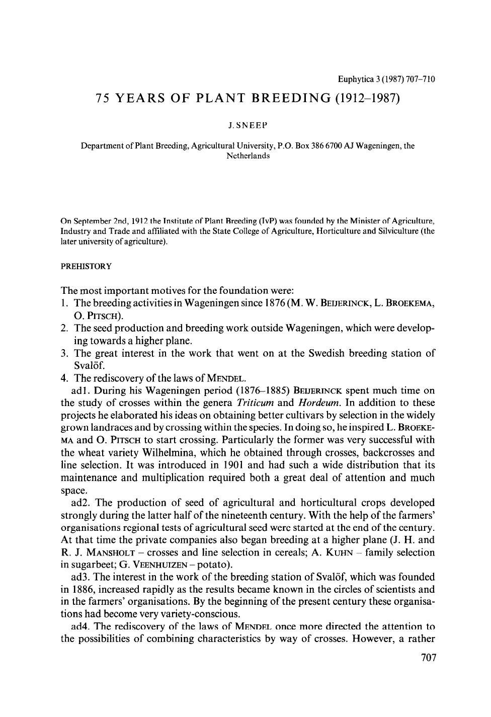 75 years of plant breeding (1912&#x2013;1987) by Unknown