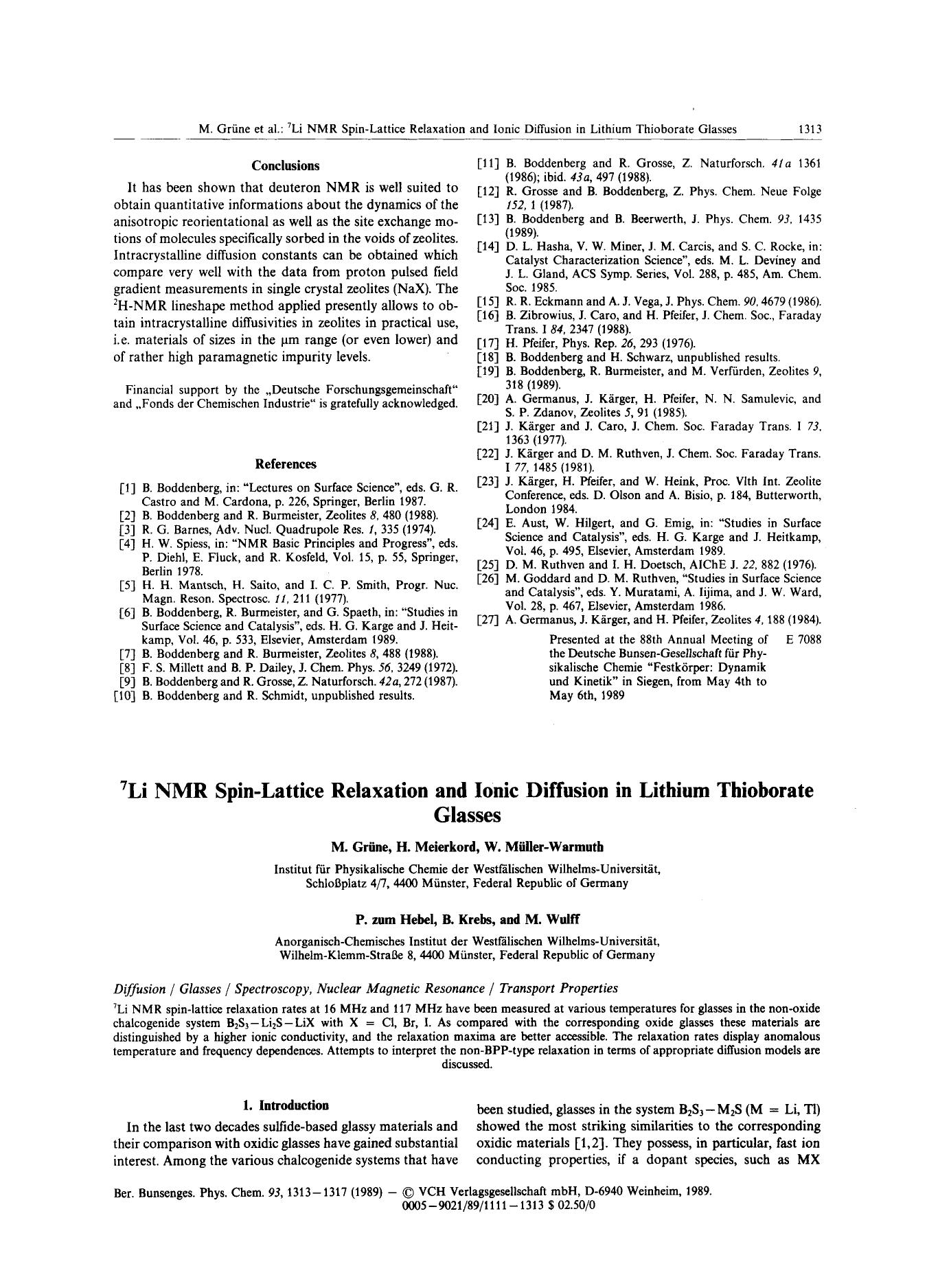 7Li NMR Spin-Lattice Relaxation and Ionic Diffusion in Lithium Thioborate Glasses by Unknown