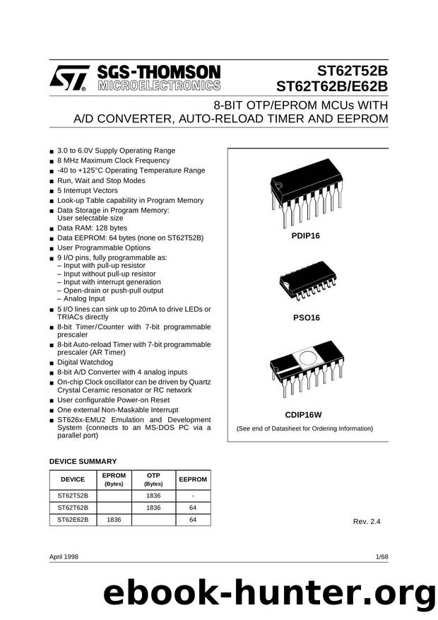 8-BIT MICROCONTROLLER ( MCU ) FAMILY WITH OTP, ROM, FASTROM, EPROM, AD CONVERTER, AUTO-RELOAD TIMER, EEPROM AND 16 PINS by SGS-THOMSON Microelectronics