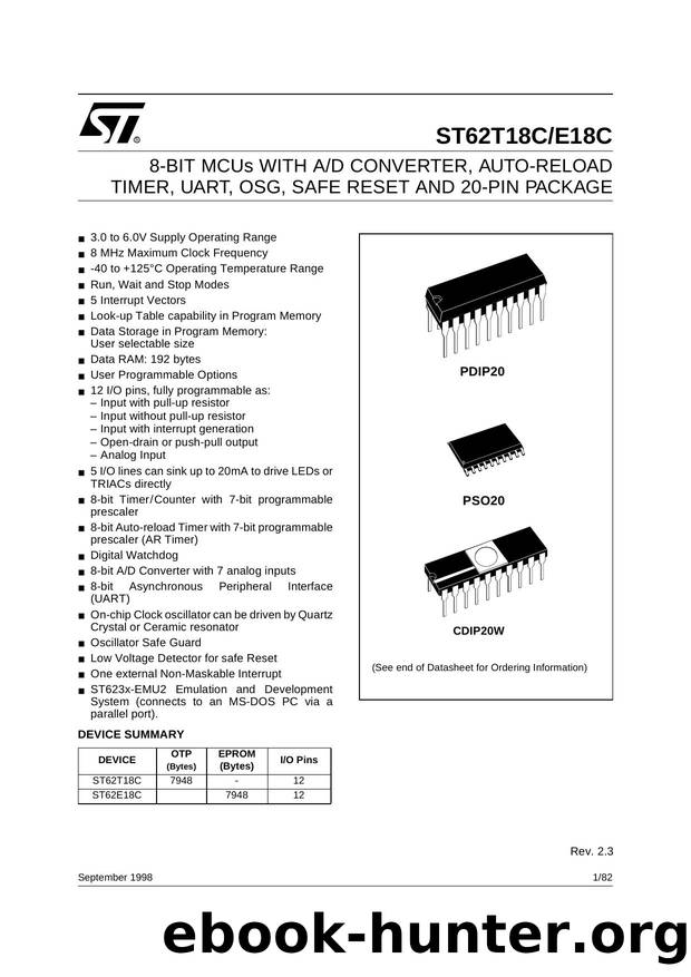 8-BIT MICROCONTROLLER ( MCU ) WITH OTP, ROM, FASTROM, ADC, 8-BIT AUTO-RELOAD TIMER, UART, OSG, SAFE RESET AND 20 PINS by STMicroelectronics