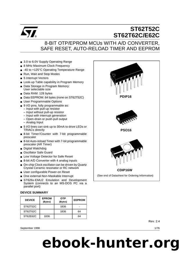 8-BIT MICROCONTROLLER ( MCU ) WITH OTP, ROM, FASTROM, EPROM, AD CONVERTER, SAFE RESET, AUTO-RELOAD TIMER AND EEPROM by STMicroelectronics