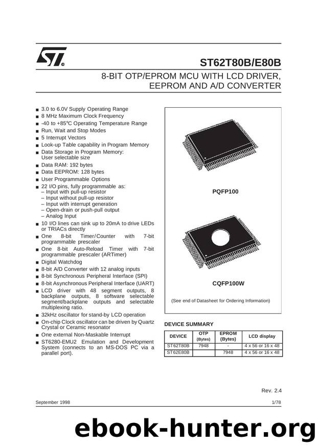 8-BIT MICROCONTROLLER (MCU) WITH 8K OTP, ROM, EPROM, FASTROM WITH LCD DRIVER, EEPROM AND AD CONVERTER, 100 PINS by STMicroelectronics