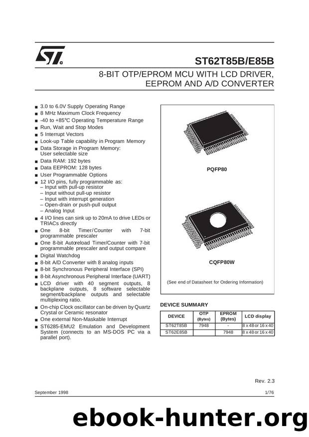 8-BIT MICROCONTROLLER (MCU) WITH 8K OTP, ROM, EPROM, WITH LCD DRIVER, EEPROM AND AD CONVERTER, 80 PINS by STMicroelectronics