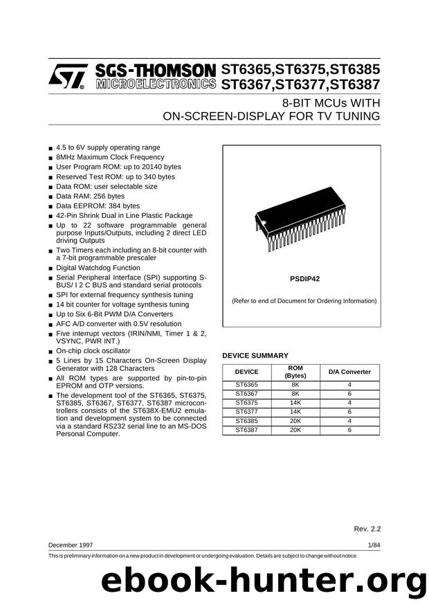 8-BIT MICROCONTROLLER (MCU) WITH ROM, EPROM, OTP AND ON SCREEN DISPLAY FOR TV TUNING by SGS-THOMSON Microelectronics