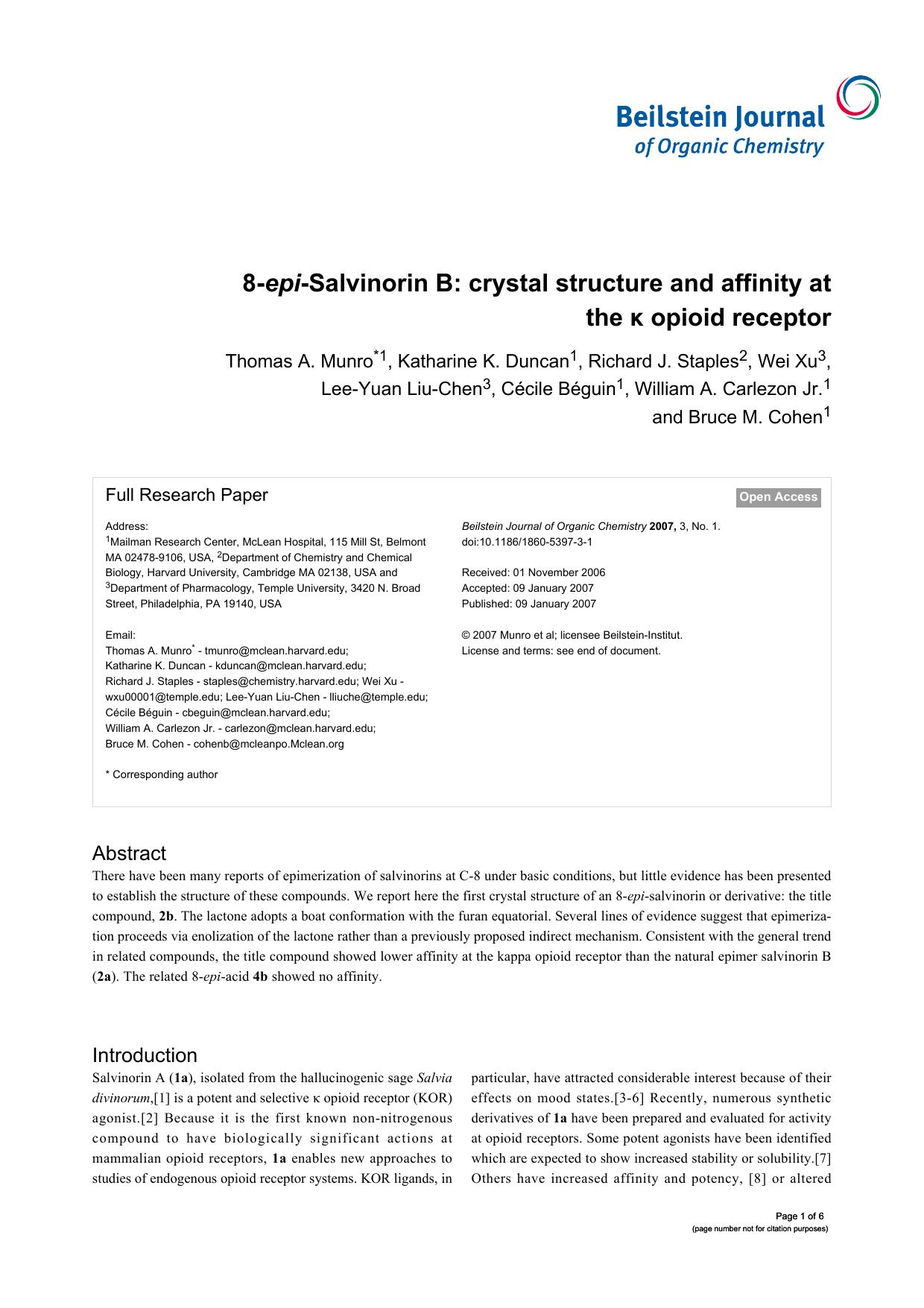 8-epi-Salvinorin B: crystal structure and affinity at the Îº opioid receptor by unknow
