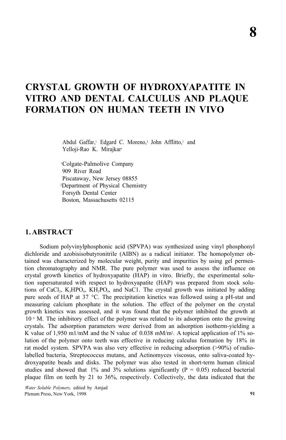 8. Crystal Growth of Hydroxyapatite in Vitro and Dental Calculus and Plaque Formation on Human Teeth in Vivo by Unknown
