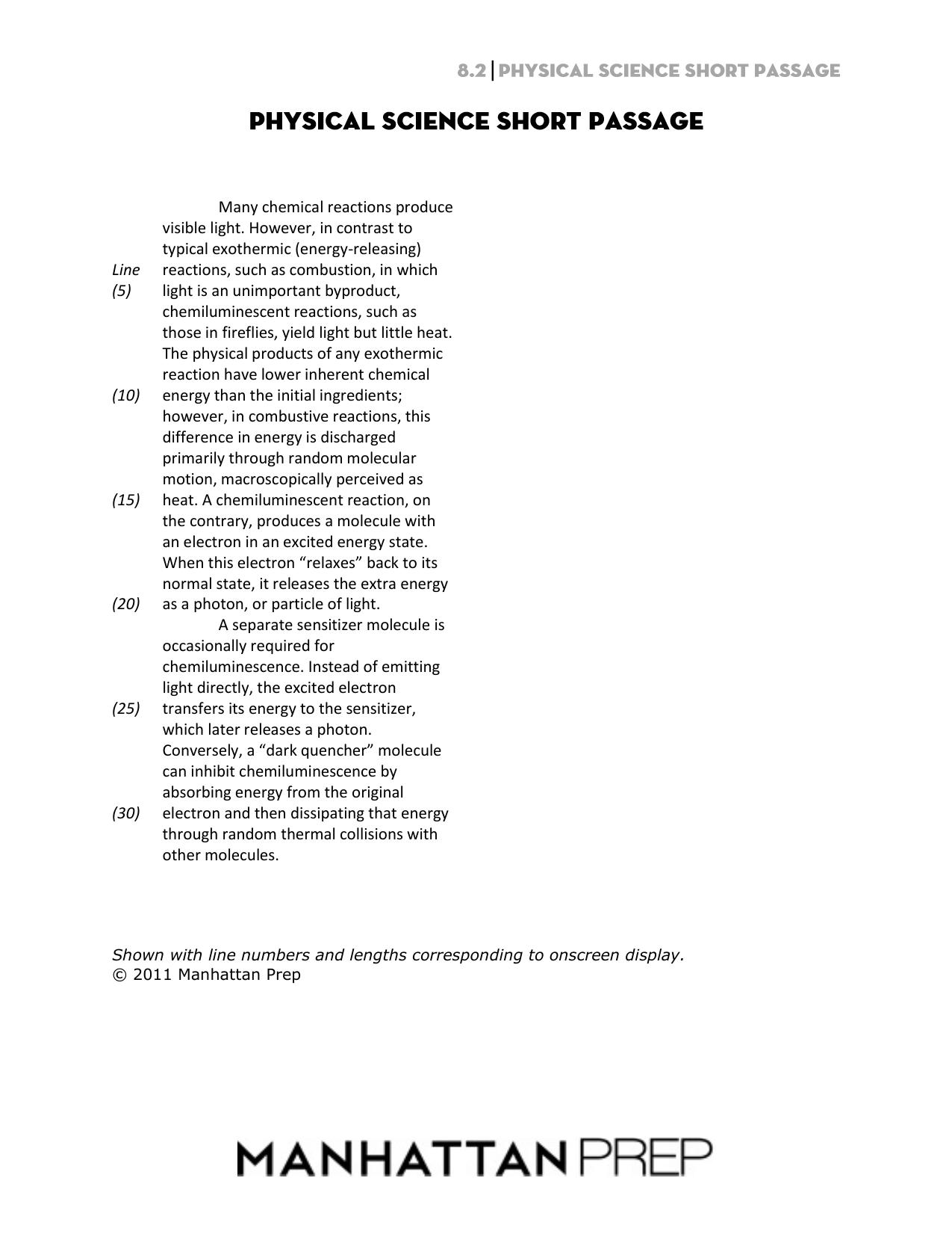 8.2-Physical Science Short Passage-Chemiluminescence by Chris