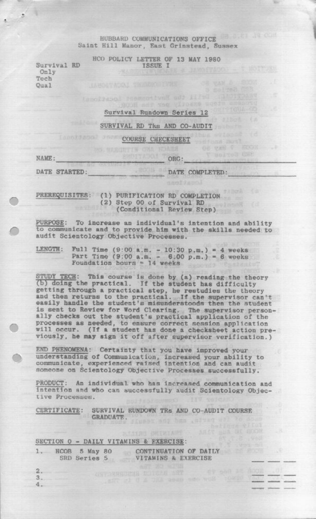 800513 Survival RD by TRs amd Co-Audit Course Checksheet