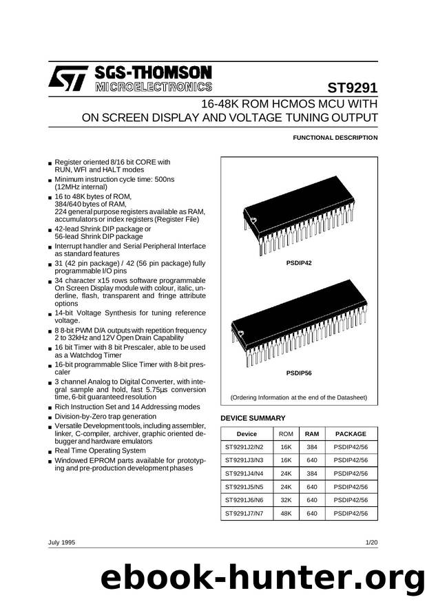 816-BIT MICROCONTROLLER (MCU) WITH 16-48K ROM, OTP, EPROM, ON SCREEN DISPLAY AND VOLTAGE TUNING OUTPUT by SGS-THOMSON Microelectronics