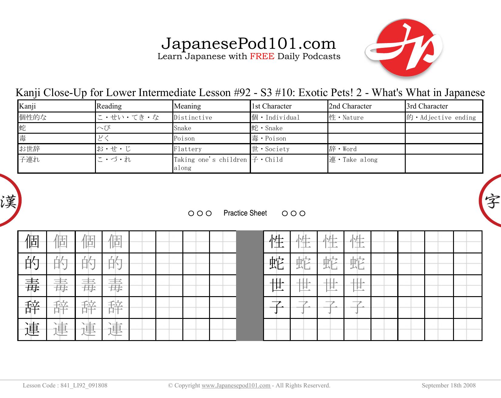85. Exotic Pets! 2 - What's What in Japanese by Kanji Close-Up