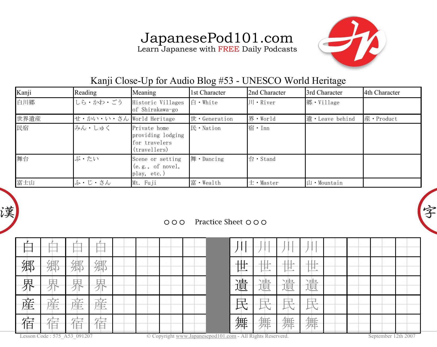 88. UNESCO World Heritage by Kanji Close-Up