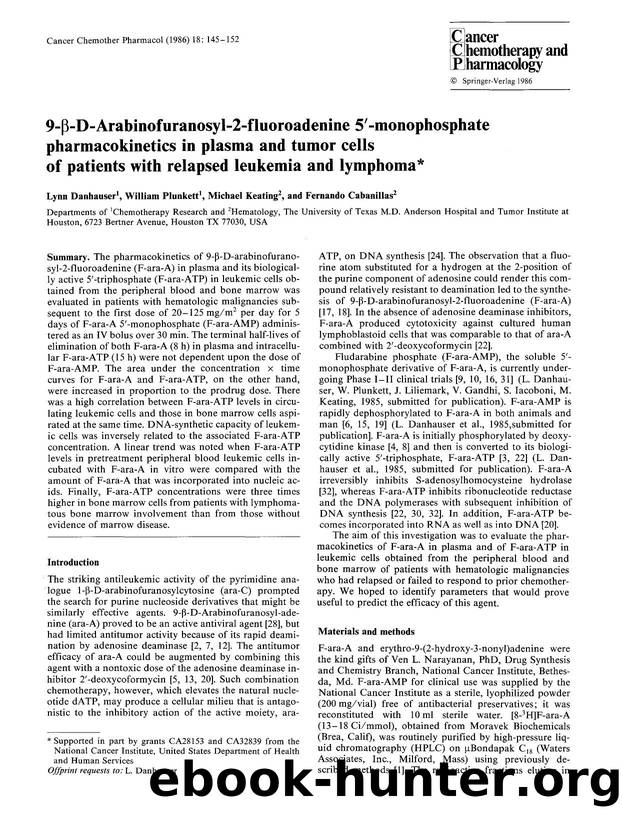 9-β-D-Arabinofuranosyl-2-fluoroadenine 5′-monophosphate pharmacokinetics in plasma and tumor cells of patients with relapsed leukemia and lymphoma by Unknown